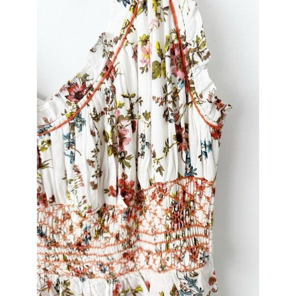 NWT Anthropologie Sleeveless Smocked-Waist Ruffled Midi Dress XL White Floral - Picture 7 of 10
